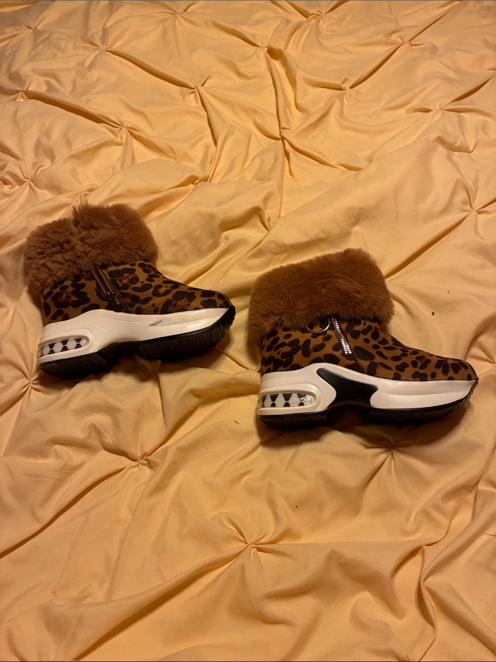Leopard Faux-Fur Platform Sneakers - Brown